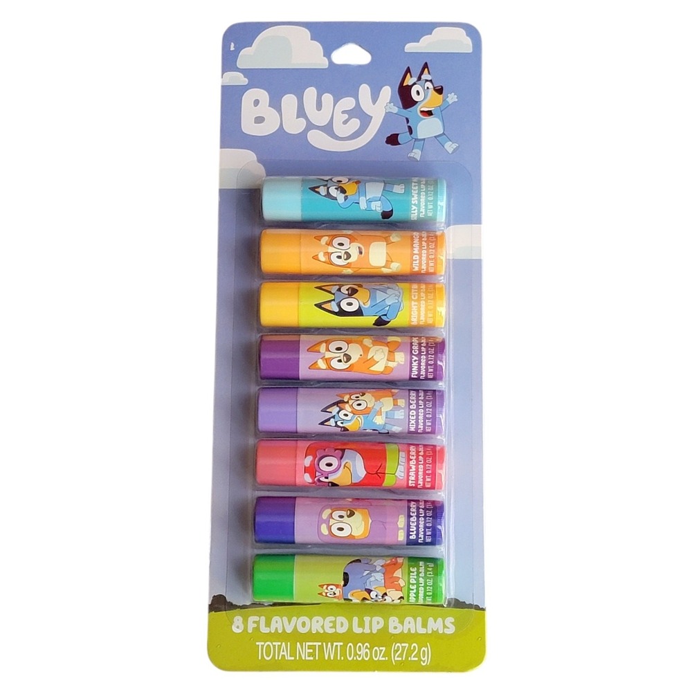 Bluey Lip Balm Set 8 Pc Flavored Apple Grape Citrus Mango‎ Mint Berry Gift Kids